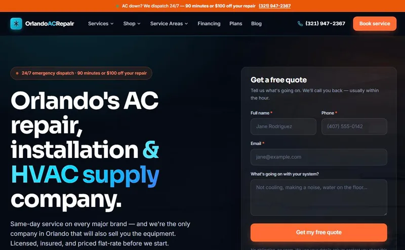 Orlando AC Repair website screenshot